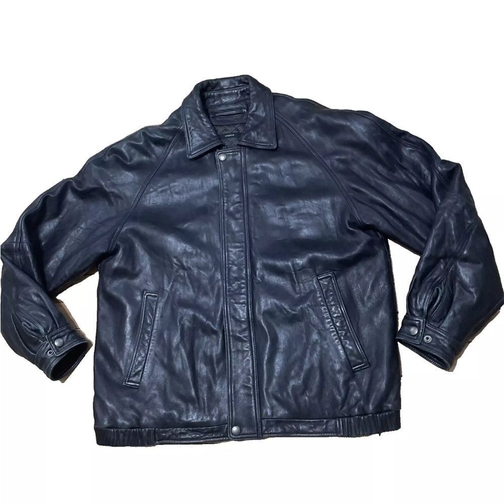 Claiborne Lambskin Leather Jacket Mens L Outerwear Black Zip Bomber Coat 94488